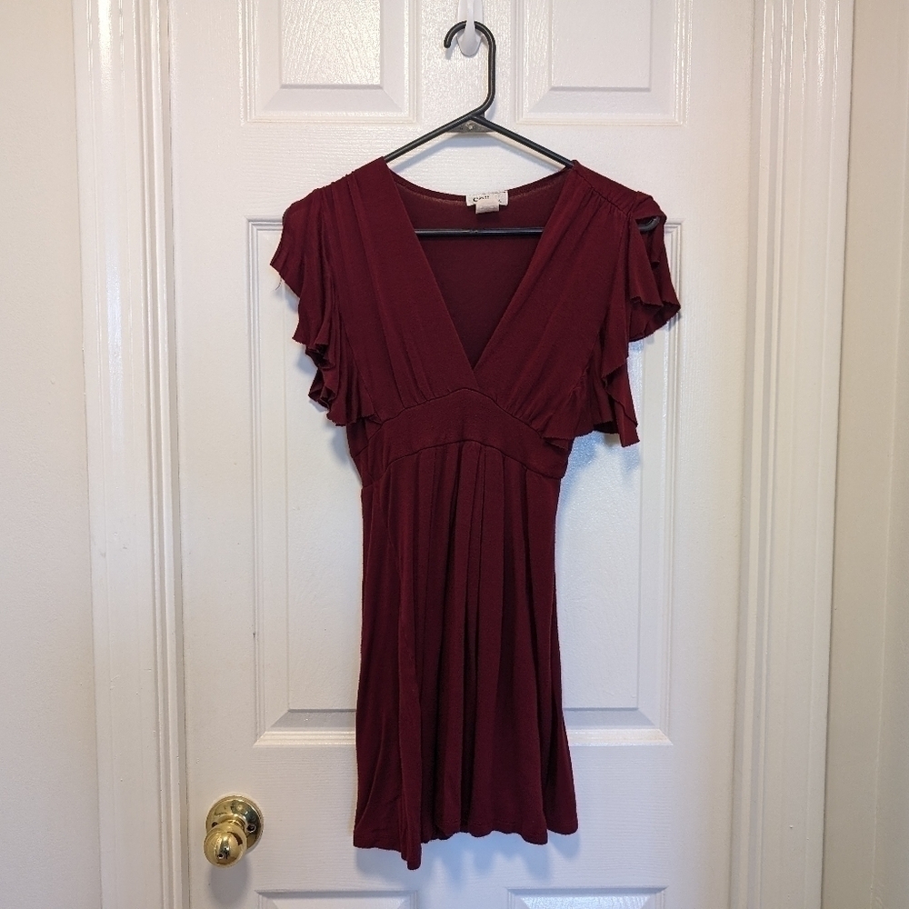 coii | Romantic Burgundy Flutter Dress | Size Small